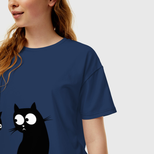 Женская футболка oversize с принтом Кот и рыба, фото на моделе #1