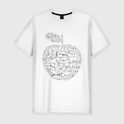 Мужская футболка премиум с принтом Яблоко Ньютона (формулы физики), вид спереди #2