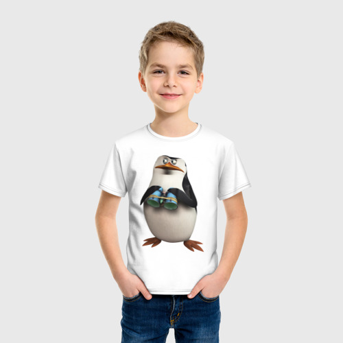 Детская футболка хлопок с принтом Пингвин с биноклем, фото на моделе #1