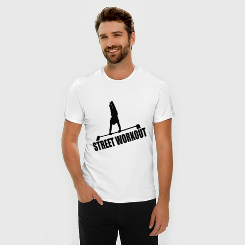 Мужская футболка хлопок Slim с принтом Street Workout S, фото на моделе #1