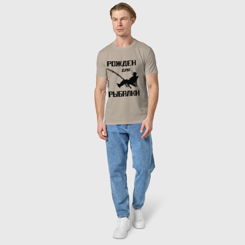 Мужская футболка хлопок с принтом Рожден для рыбалки, вид сбоку #3