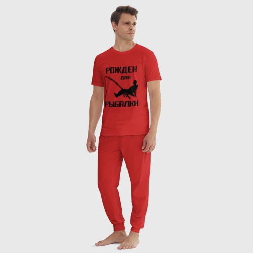 Мужская пижама хлопок с принтом Рожден для рыбалки, вид сбоку #3
