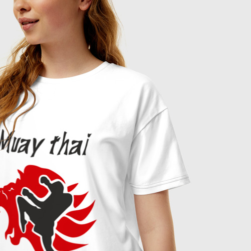 Женская футболка хлопок Oversize с принтом Muay thai, фото на моделе #1
