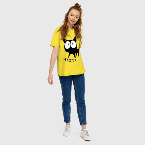 Женская футболка хлопок Oversize с принтом Котик, вид сбоку #3