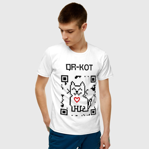 Мужская футболка с принтом QR-code-kote, фото на моделе #1