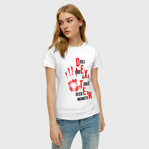 Женская футболка хлопок с принтом Drill code axe tools, фото на моделе #1