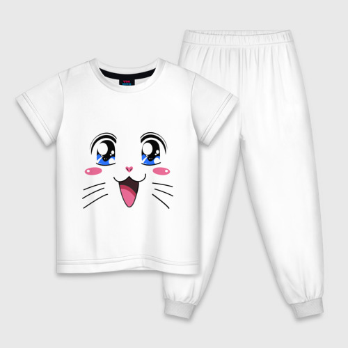 Детская пижама хлопок с принтом Японская кошечка, вид спереди #2