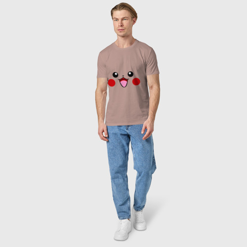 Мужская футболка хлопок с принтом Серый Pikachu, вид сбоку #3