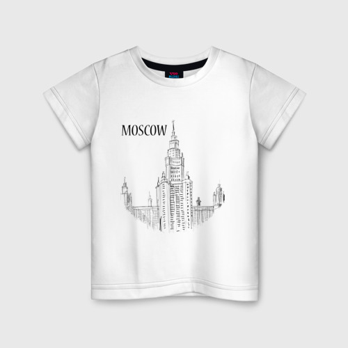Детская футболка хлопок с принтом MOSCOW (эскиз), вид спереди #2