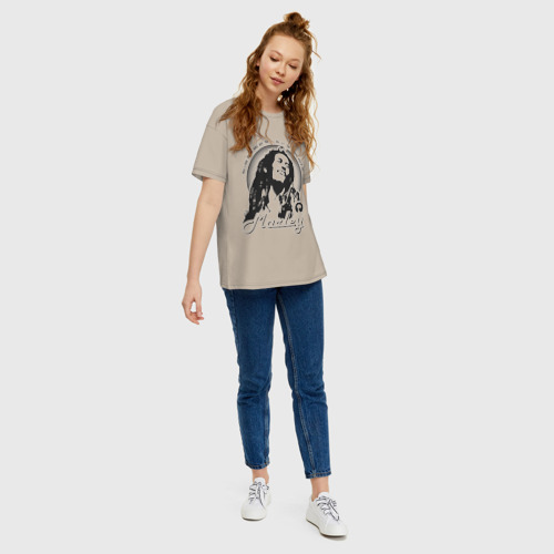 Женская футболка хлопок Oversize с принтом Marley, вид сбоку #3