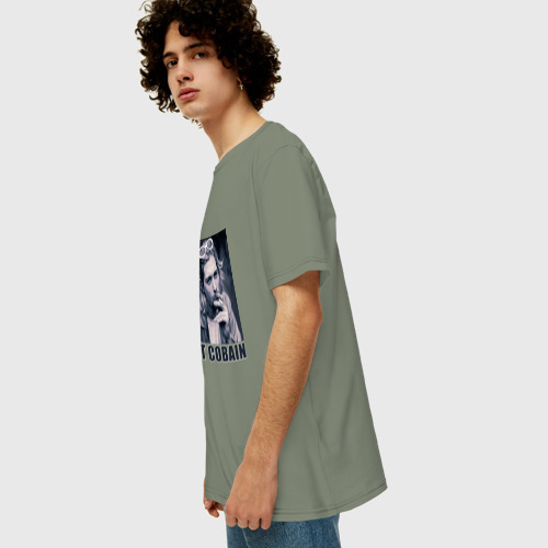 Мужская футболка хлопок Oversize с принтом Nirvana- Kurt Cobain, вид сбоку #3