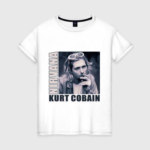Женская футболка с принтом Nirvana- Kurt Cobain, вид спереди #2