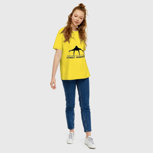 Женская футболка хлопок Oversize с принтом Street Workout V, вид сбоку #3