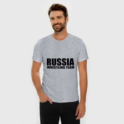 Мужская футболка премиум с принтом Russia wrestling team, фото на моделе #1