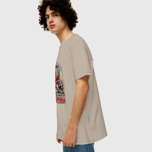 Мужская футболка хлопок Oversize с принтом Классическая борьба, вид сбоку #3