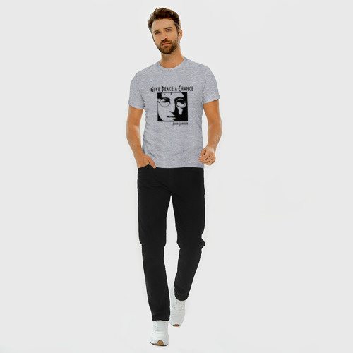 Мужская футболка хлопок Slim с принтом John Lennon Джон Леннон Give Peace a Chance, вид сбоку #3