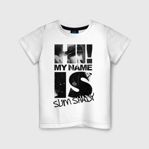 Детская футболка хлопок с принтом Hi My name is slim shady, вид спереди #2