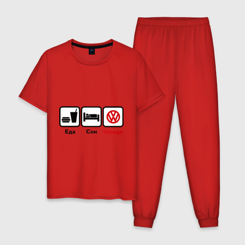 Мужская пижама хлопок с принтом Главное в жизни - еда, сон,volkswagen, вид спереди #2