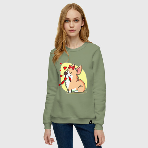 Женский свитшот хлопок с принтом Влюбленная собачка, фото на моделе #1