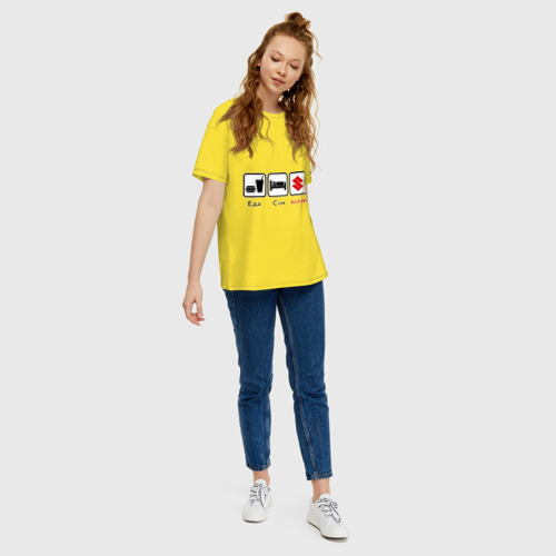 Женская футболка хлопок Oversize с принтом Главное в жизни – еда, сон , Suzuki, вид сбоку #3