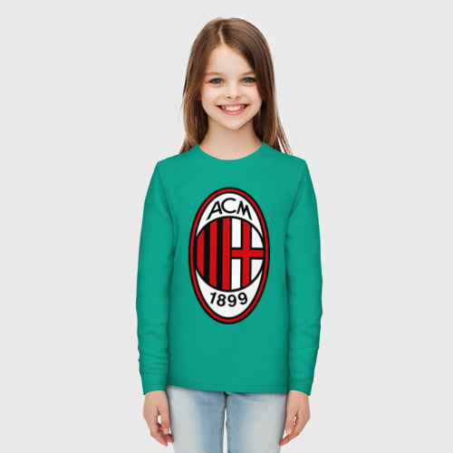 Детский лонгслив хлопок с принтом ФК Милан, вид сбоку #3