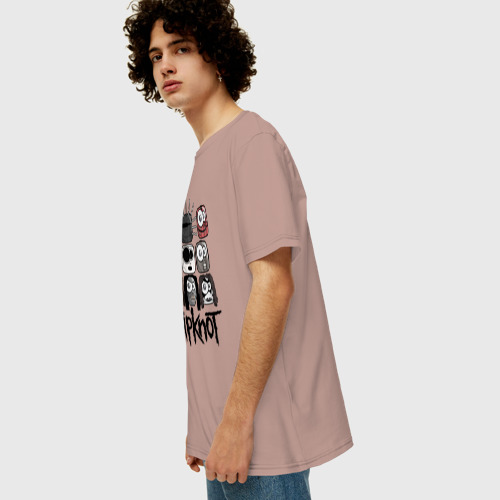 Мужская футболка хлопок Oversize с принтом Slipknot masks, вид сбоку #3