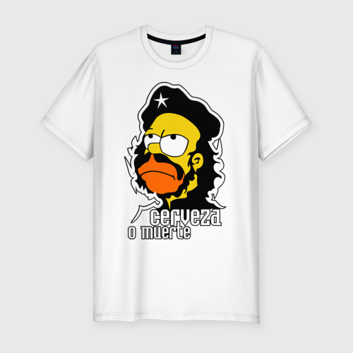 Мужская футболка хлопок Slim с принтом Гомер cerveza o muerte (пиво или смерть), вид спереди #2