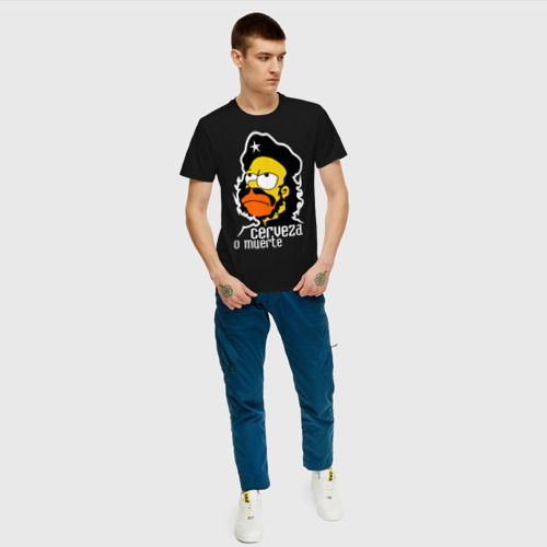 Мужская футболка с принтом Гомер cerveza o muerte (пиво или смерть), вид сбоку #3