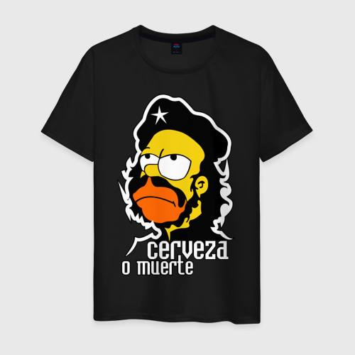 Мужская футболка с принтом Гомер cerveza o muerte (пиво или смерть), вид спереди #2