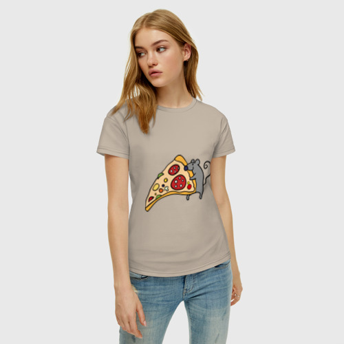 Женская футболка хлопок с принтом Кусочек пиццы парная, фото на моделе #1