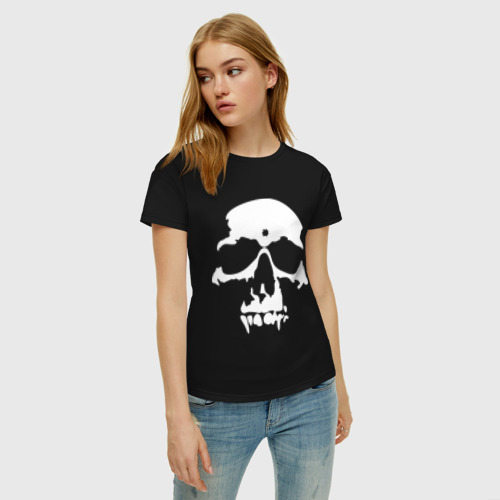 Женская футболка хлопок с принтом Skull (череп), фото на моделе #1