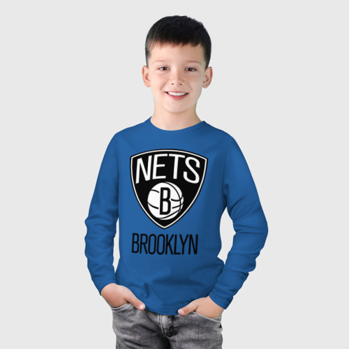 Детский лонгслив хлопок с принтом Nets Brooklyn, фото на моделе #1