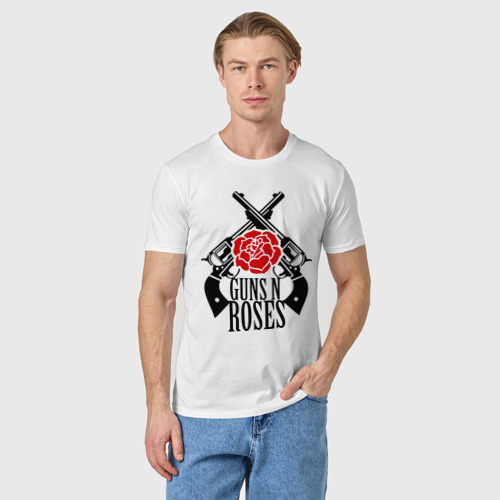 Мужская футболка хлопок с принтом Guns n roses rose, фото на моделе #1