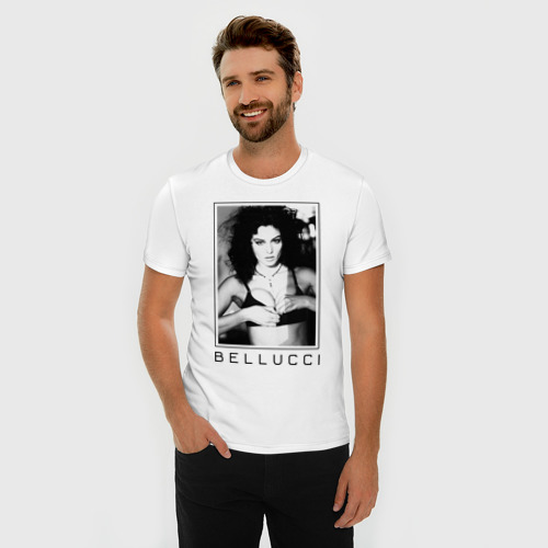 Мужская футболка хлопок Slim с принтом Monica Bellucci black, фото на моделе #1