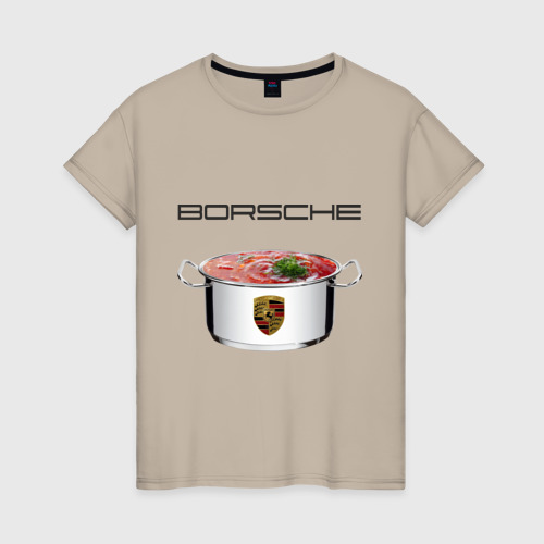 Женская футболка хлопок с принтом Borsche, вид спереди #2