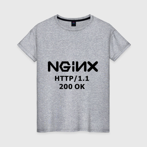 Женская футболка хлопок с принтом Nginx 200 OK, вид спереди #2
