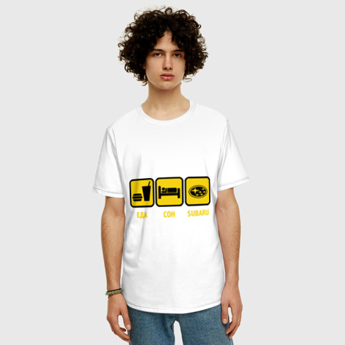 Мужская футболка хлопок Oversize с принтом Главное в жизни - еда, сон, subaru, фото на моделе #1