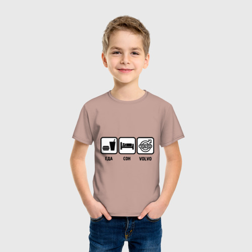 Детская футболка хлопок с принтом Главное в жизни - еда, сон, volvo, фото на моделе #1