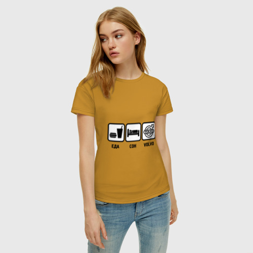 Женская футболка хлопок с принтом Главное в жизни - еда, сон, volvo, фото на моделе #1