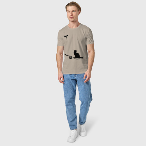 Мужская футболка хлопок с принтом Cat and supermouse (Banksy), вид сбоку #3