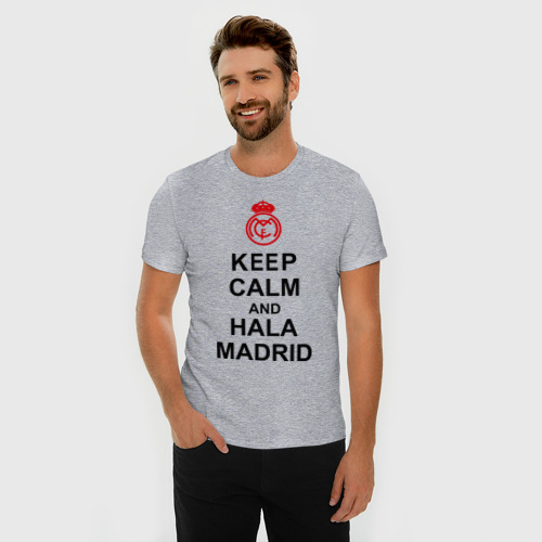 Мужская футболка хлопок Slim с принтом Keep calm and Hala Madrid, фото на моделе #1