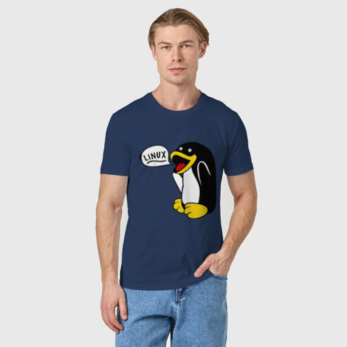 Мужская футболка хлопок с принтом Пингвин: \Linux\, фото на моделе #1