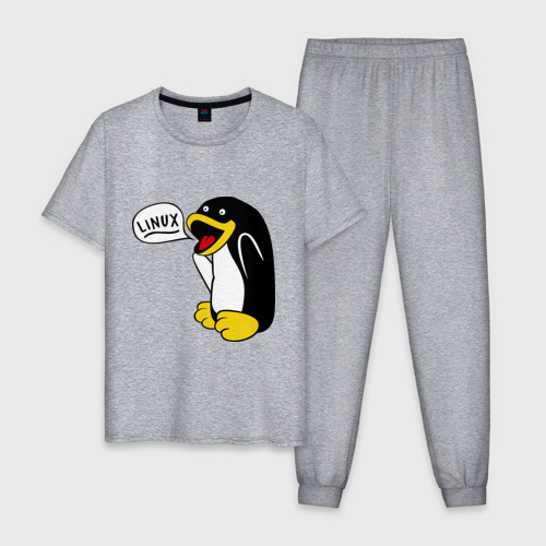 Мужская пижама хлопок с принтом Пингвин: \Linux\, вид спереди #2