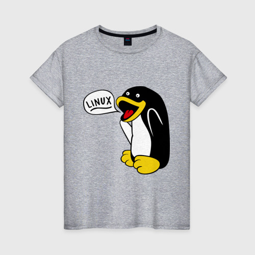 Женская футболка хлопок с принтом Пингвин: \Linux\, вид спереди #2