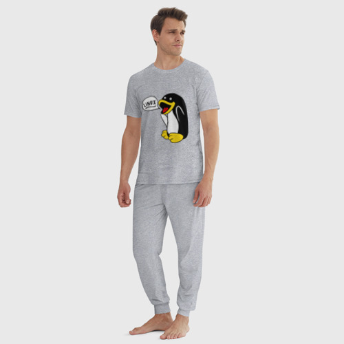 Мужская пижама хлопок с принтом Пингвин: \Linux\, вид сбоку #3
