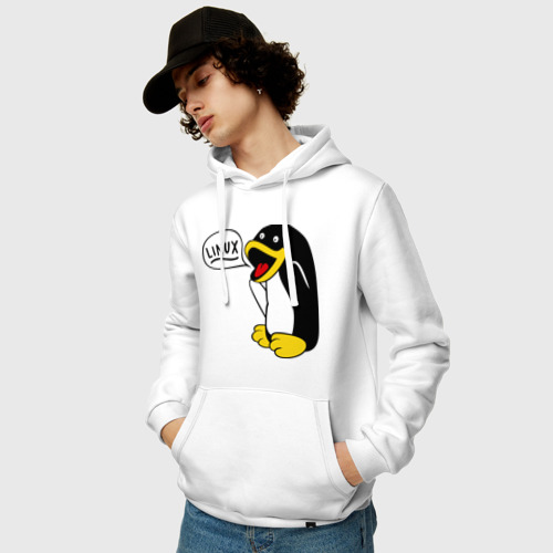 Мужская толстовка-худи с принтом Пингвин: \Linux\, фото на моделе #1