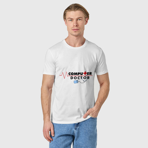 Мужская футболка хлопок с принтом Computer Doctor, фото на моделе #1