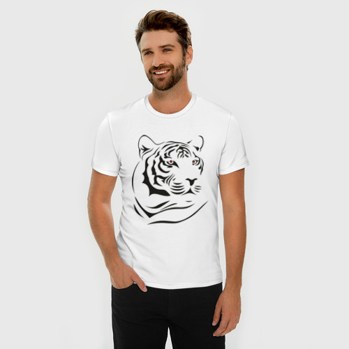 Мужская футболка премиум с принтом Тигр, фото на моделе #1