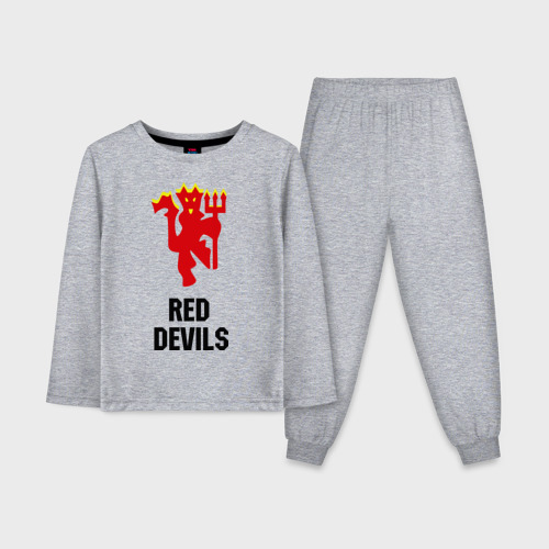 Детская пижама с лонгсливом хлопок с принтом Red devils Manchester united, вид спереди #2