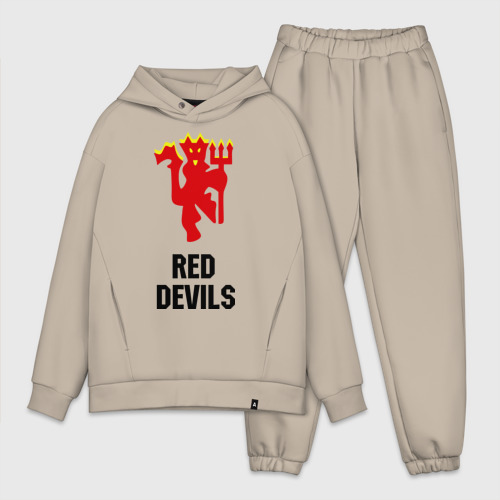 Мужской костюм oversize хлопок с принтом Red devils (manchester united), вид спереди #2
